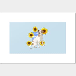 Moose the Dog with Sunflowers Smooth Posters and Art